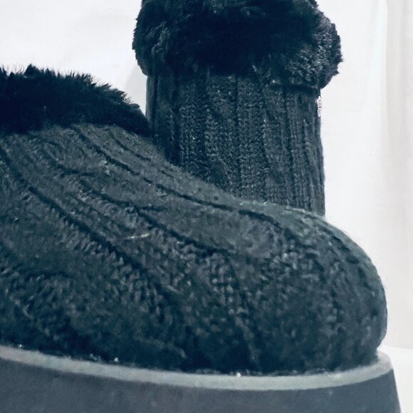 Bobs Skechers Memory Foam Women's Clog Slip On Slippers-Faux Fur/Black Knit-Warm - Picture 2 of 15